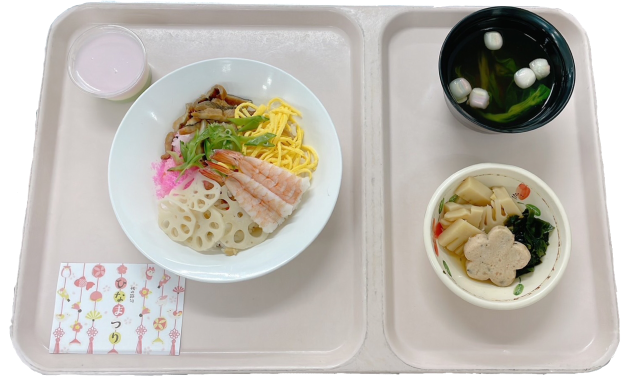 端午の節句イベント【献立内容】・ごはん・天ぷら・たけのこの煮物・菜の花のわさび和え